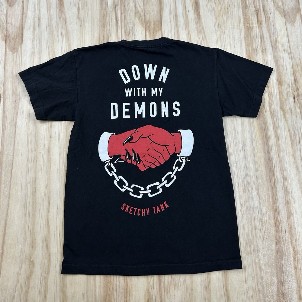 Sketchy Tank Down With My Demons Graphic T-Shirt Size Small Black Streetwear